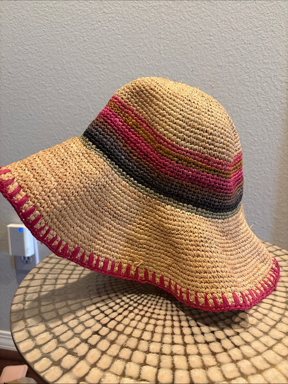 Tirabasso 100% Raffia Sun Hat with Colorful Stripes, one size